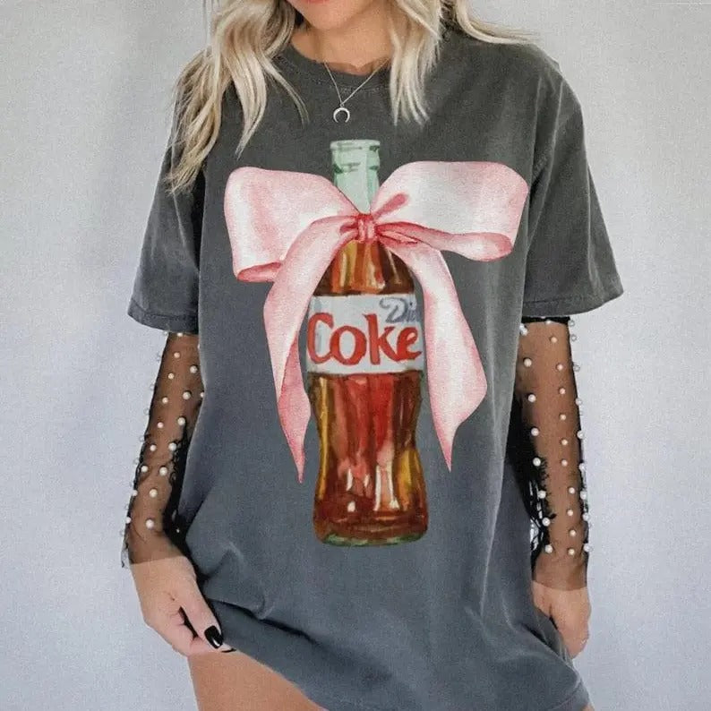 Diet Coke Tee, Girlie Water Color Coke Shirt, Coke Bottle with a Bow Soft Girl, Aesthetic Coca Cola Painting Pink Bow, Coke Lover Shirt, Coke Team Tee, Co.ca Cola T-Shirt, shirt hot tiktok trend