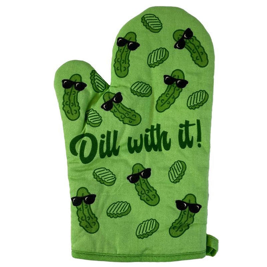 Dill With It Oven Mitt Funny Cool Pickle Coking Kitchen Glove Funny Graphic Kitchenwear Funny Food  Novelty Cookware Green