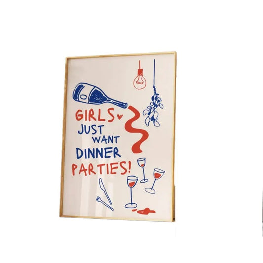 Dinner Party Print, Hand Illustrated Vintage Wall Art, Apartment Decor, Bar Cart Apartment Decor, Poster Prints No Frame, Gifts For Girls Wall Art Decor, Home Decoration, Large Wall Art, Gifts For Birthday Christmas Landscape Ornaments