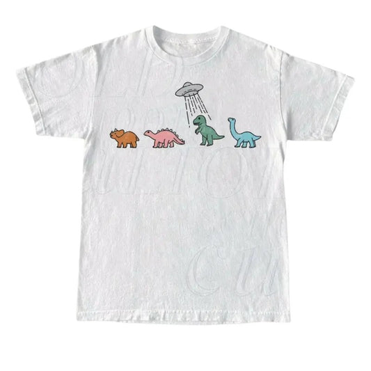 Dinosaur Ufo Retro T-Shirt, Dinisaur Vintage Tatt0o Style Shirt, Unisex Funny Dino T Shirt, 90s Minimalistic Graphic Tee, Fun Dinosaur Gifts Menswear Top Underwear Casual Tshirt Streetwear Crewneck Shortsleeve