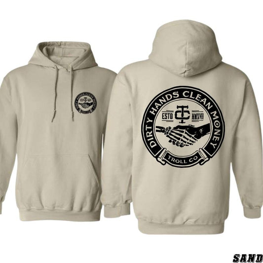 Dirty Hands Clean Money Hoodie - Bold Design Featuring Crossed Wrenches and Knuckle Busters, Perfect for Skilled Trades and Working Professionals, Unisex Sweatshirt for Comfort and Durability, Ideal for the Hard-Working Crew. Menswear Tops