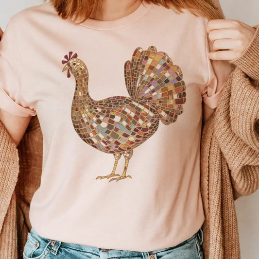 Disco Turkey Thanksgiving Tee Disco Thanksgiving Turkey Sweatshirt Womens Vintage Turkey Tshirt Faux Sequin Turkey T-Shirt Disco Ball Turkey Shirt
