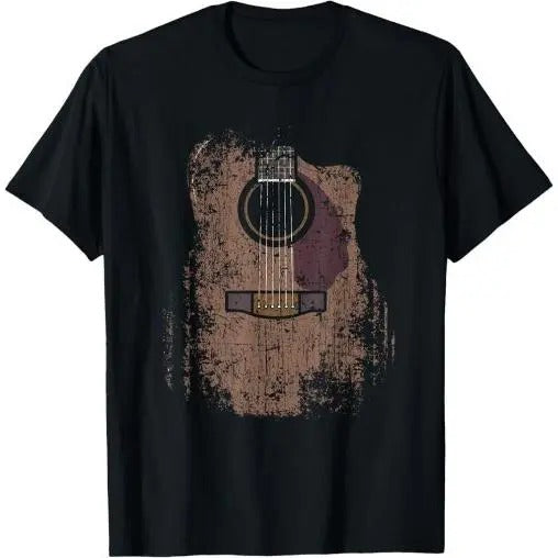 Distressed Acoustic Guitar Vintage Player Rock &amp; Roll Music T-Shirt Made in USA