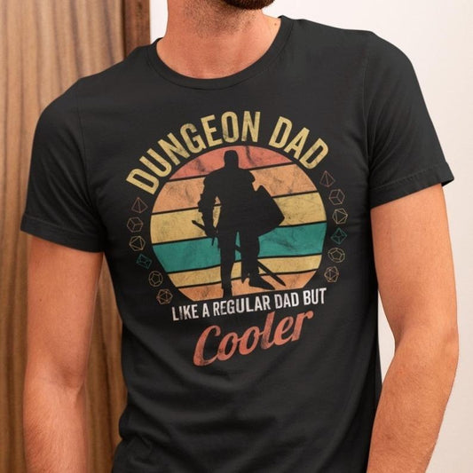 DnD Dungeon Dad Shirt, Dungeon Dad Shirt, Dungeon Dad Like A Regular Dad  But Cooler shirt, D&D Gift for Fathers Day, Fun TTRPG D&D Fathers Day, Birthday or Gift for him, Retro Sunset Color Variant, Dungeons and Dragons Clothing for Him