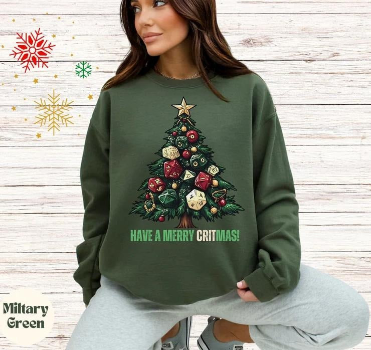 DnD Have A Merry Christmas Sweatshirt, DnD Christmas Sweatshirt, Merry CritMas, Gift For Board Game Lovers, Board Gamer Gifts, Family Game Night, Board Game Gifts, DnD Christmas Tree Hoodie, Dungeons and Dragons Christmas Shirt