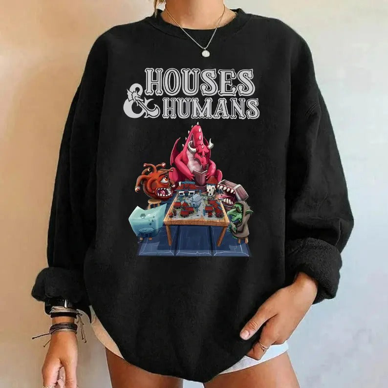 Dnd Houses And Humans Sweatshirt, Vintage Dungeons & Dragons SWEATSHIRT, DnD Sweatshirt, Houses and Humans D&D Shirt, DnD Shirt, Dungeon Master Sweatshirt, Fantasy Role Playing Game Shirt, D20, RPG