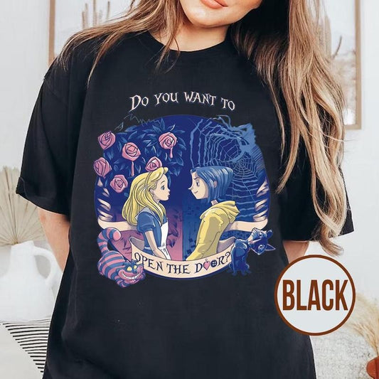 Do You Want To Open The Door TShirt, Coraline Graphic T-Shirt, wybie, other world sweatshirt, other mother,Best For Coraline Movie, Coraline Doll Hoodie, Halloween Cartoon sweatshirt, Movie Vintage Retro Horror, Halloween Gift, Unisex t-shirt