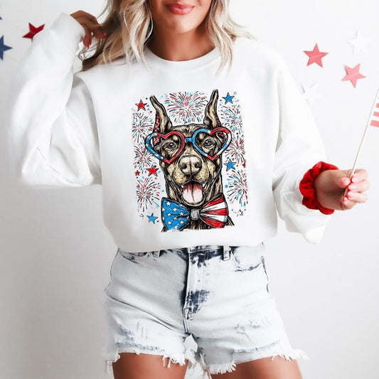 Doberman Patriotic Dog, USA, America, Pet Lover, 4th of July Sweatshirt, Crew Neck, Women's, Crewneck