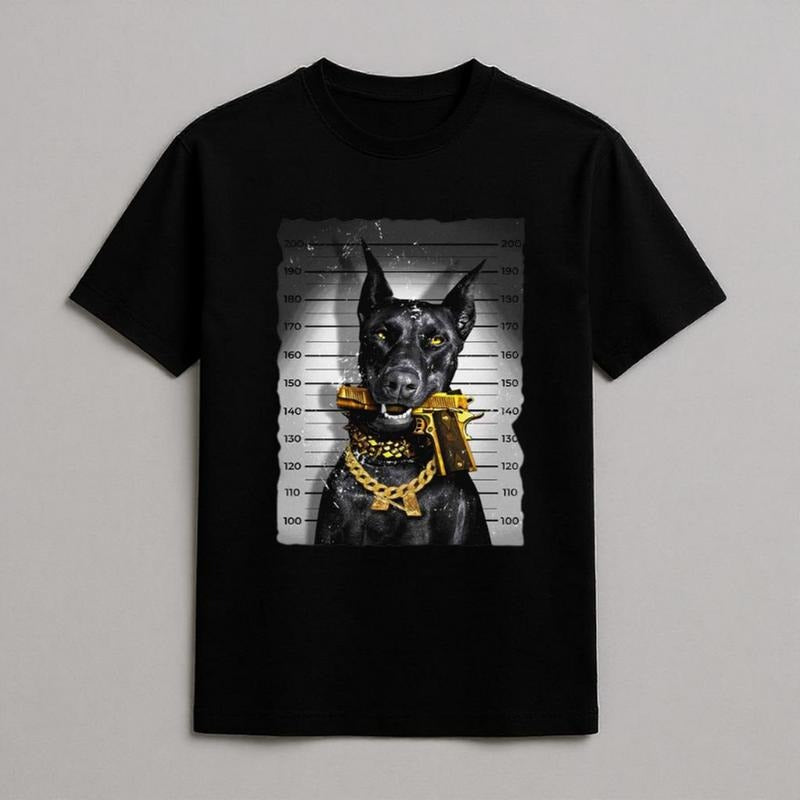 Dobermann Graphic Tees Mens, Vintage T-Shirt, Y2k Clothing, Y2k Shirt, Dobermann Let Gun T-Shirt, Unisex Cotton Crewneck T-Shirt Menswear Womenswear Underwear Streetwear Top
