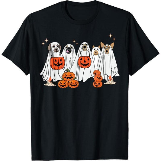 Dog Ghost Cute Dog Dressed As Ghost Funny Halloween Dog T-Shirt.made in usa