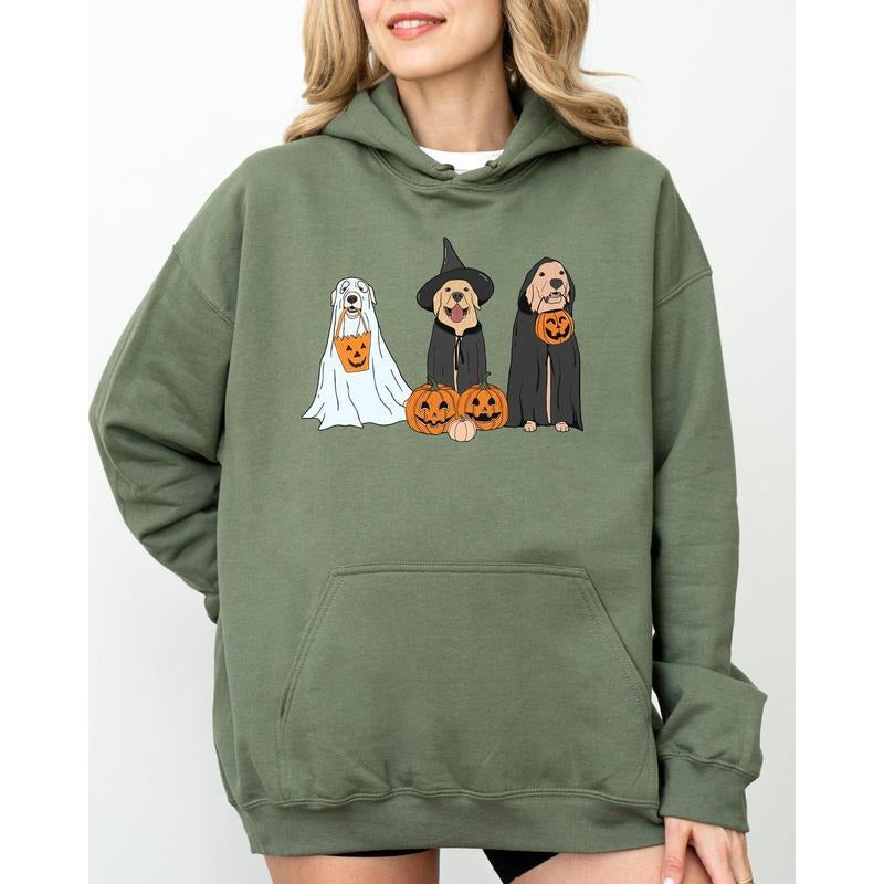 Dog Ghosts, Skeleton, Funny, Pumpkin, Spooky, Witch, Aesthetic, Meme, Halloween, Costume, Hoodie, Hooded Sweatshirt
