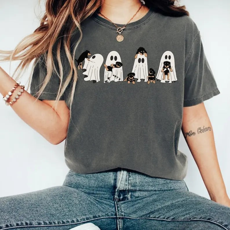 Dog Halloween Unisex Tshirt Dog Ghost Rottweiler Doberman Dog Gift Dog Lover Halloween Dog Halloween Shirt Cute Dog ghost Thsirt Dog Ghost