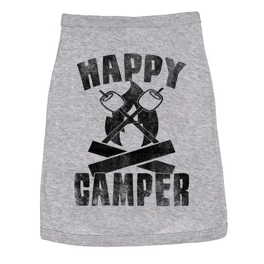 Dog Shirt Happy Camper Cute Outdoor Clothes for Family Pet Funny Camping Puppy Shirt Grey
