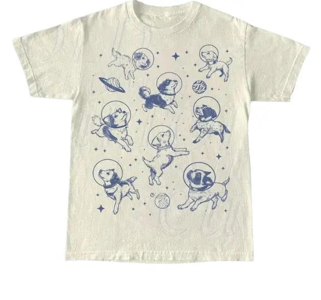 Dogs In Space Retro T-Shirt, Funny Galaxy Graphic T-shirt, Dog Moon 90s Shirt, Vintage Animal Gag Unisex Tee, Dog Lovers Gifts Menswear Top