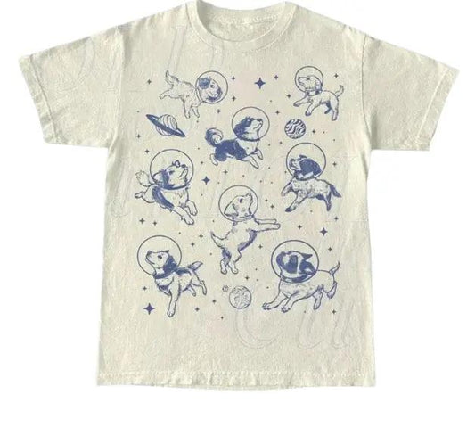 Dogs In Space Retro T-Shirt, Funny Galaxy Graphic T-shirt, Dog Moon 90s Shirt, Vintage Animal Gag Unisex Tee, Dog Lovers Gifts Menswear Top