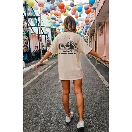 Don't Look Back Skeleton Oversized TShirt, Comfort Colors Tshirt, Graphic Tees For Women, Boho Shirt, Plus Size Halloween Shirt, Skull Shirt