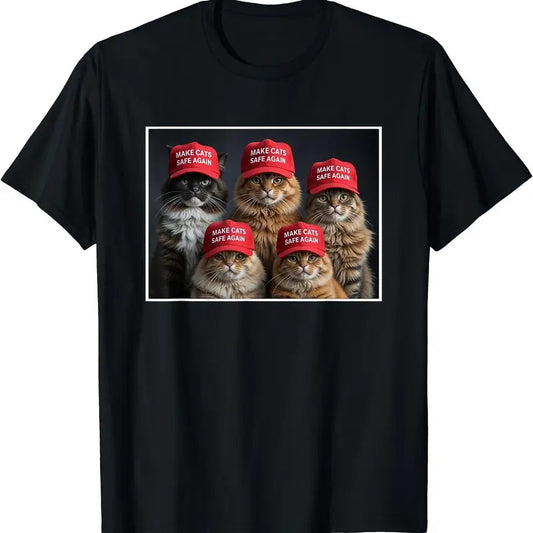 Donald Trump Make Cats Safe Again Red Hat 2024 Debate Funny T-Shirt | Unisex Cotton Tee Gift | Full Size