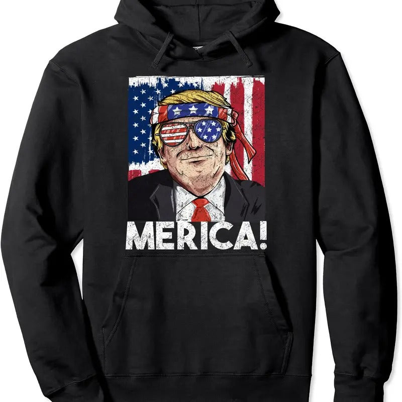 Donald Trump Merica American Flag Hoodie | Unisex Hooded Sweatshirt