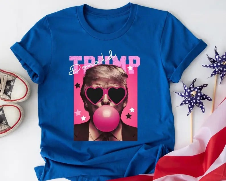 Donald Trump Shirt - Election Trump Shirt - Trump Bubble Gum Shirt - Funny Trump Shirt - Trump Pink Sun Glasses T-Shirt Shortsleeve Top