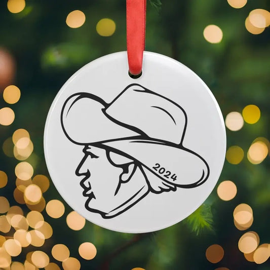 Donald Trump Wearing Cowboy Hat Christmas Ornament Keepsake Gift Decor,Patriotic Christmas Ornament for Patriotic Holiday Decor,Trump Gift