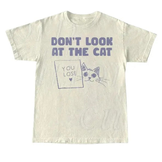 Dont Look At The Cat 90s Retro Graphic T-Shirt, Retro Funny Cute Cat Shirt, Y2k Silly Gag Tee, Cool 2000s Funny Gift Shirt, Kitten Gifts, Y2k, Unisex T-Shirt, Gift For Men Women Menswear Top Underwear Tshirt Streetwear