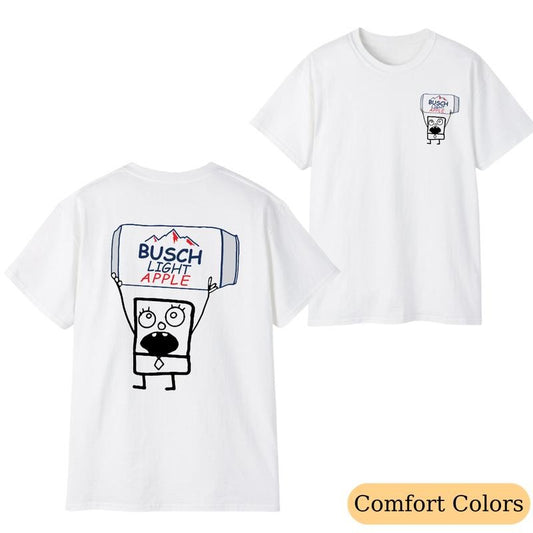 Doodlebob Busch Light Apple Essential 2 Sided T-Shirt, Funny Drinking Graphic Tee, Streetwear Casual Summer Shirt for Men and Women, Gift For All
