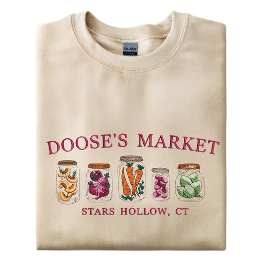 Doose's Market Mason Jars Embroidered Womenswear Crewneck Pullover Sweatshirt, Stars Hallow Women Sweatshirt