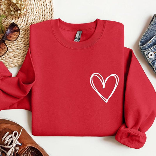 Double Heart Pocket Print, Sweatshirt, Valentine's Day, Crew Neck, Women's, Crewneck, Valentine's Day, Love, Heart, Cupid