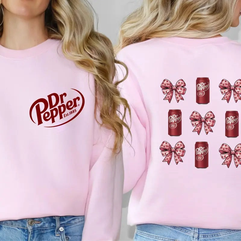 Dr Pepper Coquette Bow Pink Sweatshirt 2 Sided, Dr Pepper Lover Shirt,  Casual Classic Cotton  Shirt Gift For Men And Women Top Sweatshirt