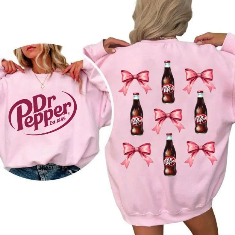 Dr Pepper Coquette Bow Pink Sweatshirt, Dr Pepper Lover Shirt, 2 Sided Casual Classic Cotton  Shirt Gift For Men And Women Top Sweatshirt