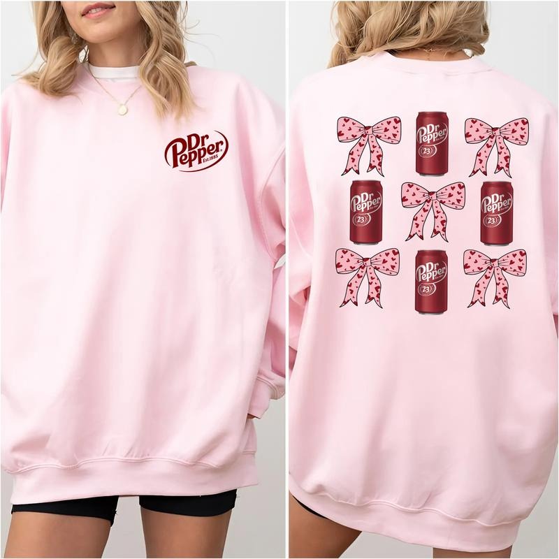 Dr Pepper Coquette Bow Sweatshirt, Pink Aesthetic Pullover, Cute Casual Streetwear Tops for Women