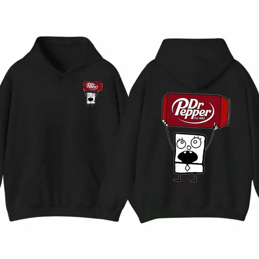 Dr Pepper Doodlebob Menswear Hoodie Double-Sided Graphic Design, Classic Cotton, Available in All Sizes and Colors for Men and Women