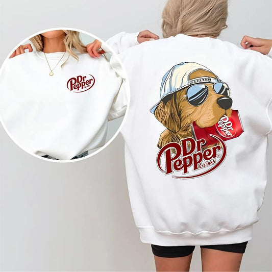 Dr Pepper Golden Dog Sweatshirt, Vintage Soda Graphic Pullover, Funny Retro Dog Lover Sweater for Men & Women