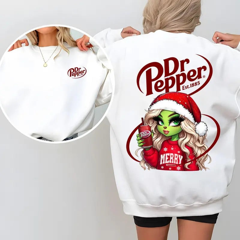 Dr Pepper Hoodie Sweatshirt T-Shirt, Dr Pepper Cute Girl Sweatshirt, Merry Grinmas Shirt, Christmas Girl Cute Shirt, Christmas Grinmas Trendy Shirt, Gift For Dr Pepper Lover