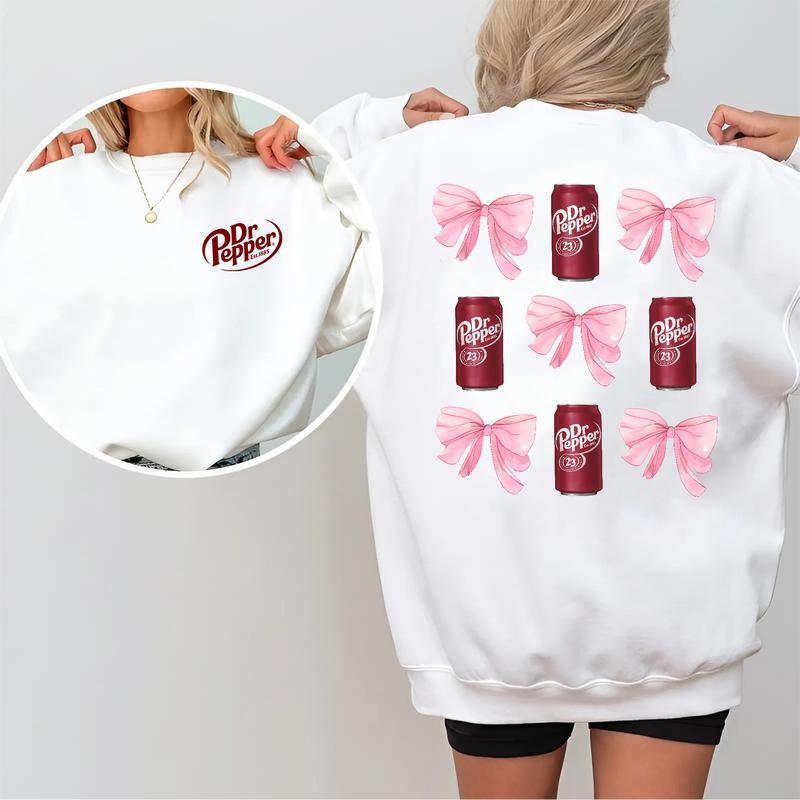 Dr Pepper Pink Coquette 2-sided Sweatshirt, Cute Aesthetic Graphic Pullover, Casual Streetwear Tops for Women