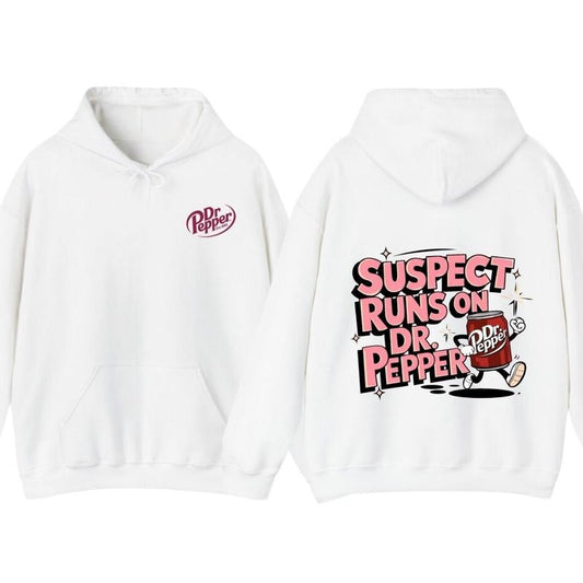 Dr Pepper T-Shirt, Hoodie - 'Suspect Runs on Dr Pepper' Graphic Tee, Fun & Bold for Drink Lovers, Trendy Summer Sun Tee, Vacation Outfits Dr.Pepper merch