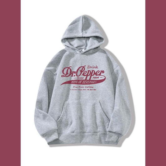 Dr Pepper Vintage Hoodie, Unisex Casual Fitted Sweatshirt with Hood and Classic Design in Gray, Cute Hoodies for Spring Tops Long Sleeve