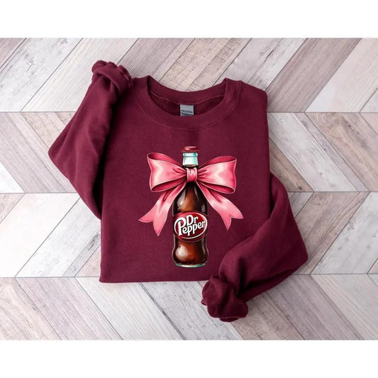 Dr Pepperrr Pink Bow Coquette Sweatshirt, Cute Pink Soda Drink Shirt, Dr.Pepper T-Shirt, Aesthetic Girly Tee, Dr Pepper Lover Gift, Soda Lover