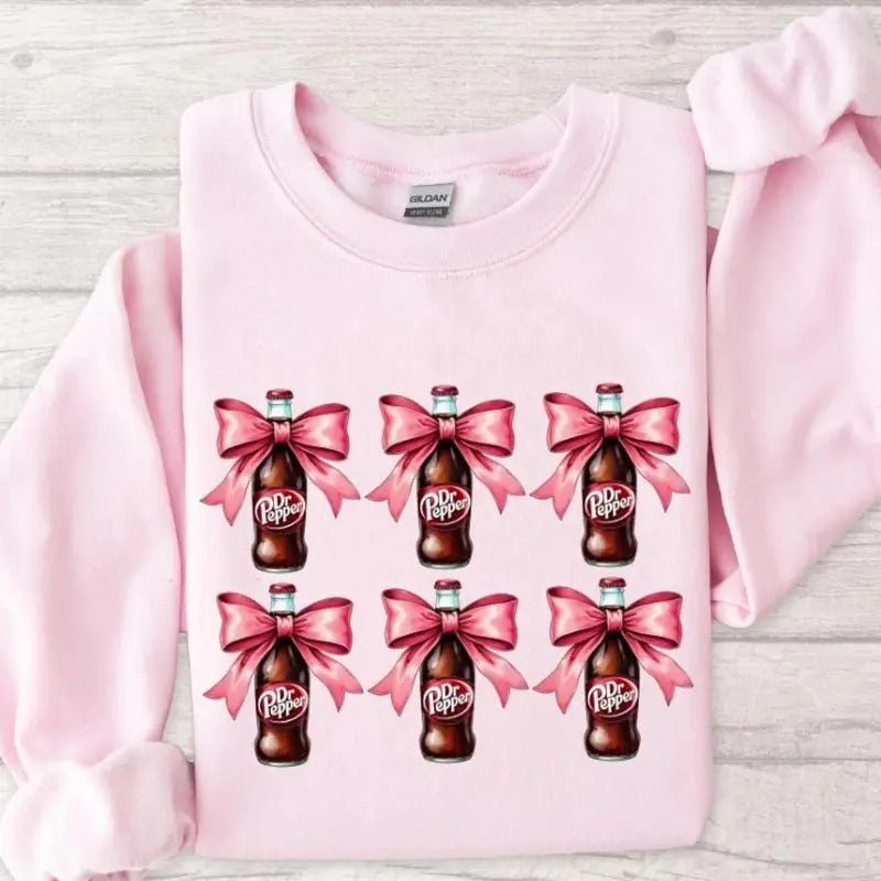 Dr Pepperrr Pink Coquette Bow Sweatshirt, Dr Peppeeer Pink Bow Sweatshirt, Vintage Dr Pepperrr Soda Lovers Sweatshirt, Trendy Dr Peppeeer Sweatshirt