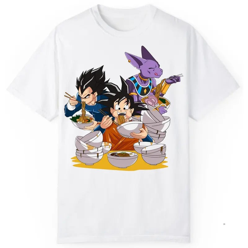 Dragon Ball Vintage Anime Shirt, Goku Vegeta Beerus Eating T-Shirt, Funny Dragon Ball Shirt, Anime Merch, Gift For Fans Dragon Ball, Dragon Ball Shirt Gift Menswear Top Streetwear