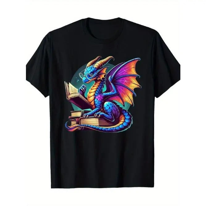 Dragon Reading A Book Bookworm Book Lover T-Shirt, Men's T-shirt Made in USA