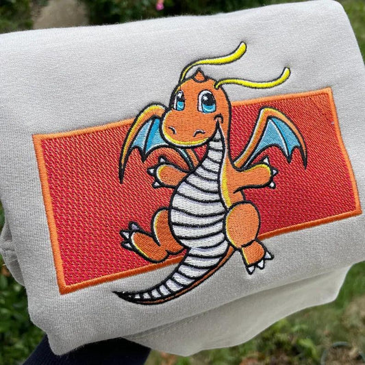 Dragonite Embroidered Sweatshirt - Pokemon Hoodie - Anime embroidered sweatshirt - Pokemon fan gift - Dragonite Pokemon jumper