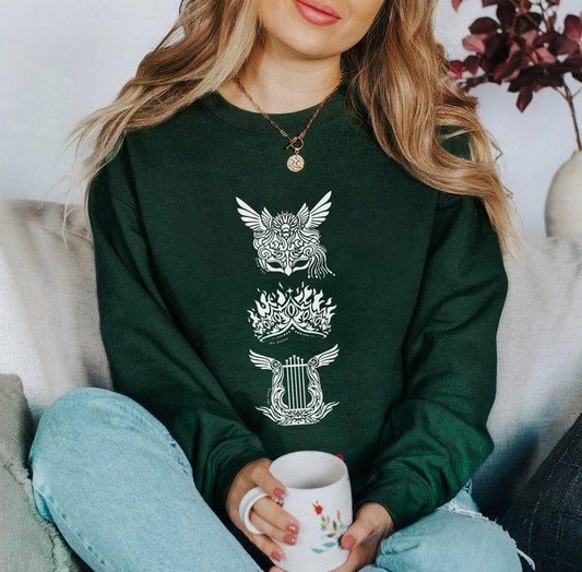 Dread Trove Mask Crown Harp Sweatshirt | OFFICIALLY LICENSED | Sarah J Maas Sjm ACOTAR Court of Silver Flames Pullover Shirt