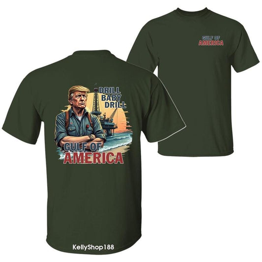 Drill Baby Drill Shirt - Trump on Oil Rig in Gulf of America, 4th of July Graphic Unisex T-shirt for Men and Women