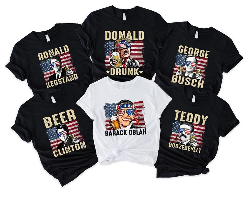 Drinking Presidents Shirt, Bachelorette Party T-shirt, Funny 4th Of July Tee, Unisex Drunk Presidents Short Sleeve, Matching Bachelor Party Tee, Groom Wedding Party Shirt