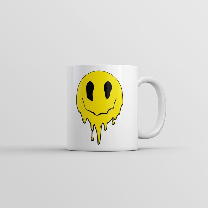 Dripping Smile Mug Funny Melting Face Graphic Coffee Cup-11oz Funny Coffee Mugs Ceramic Printed Drinkware Cup