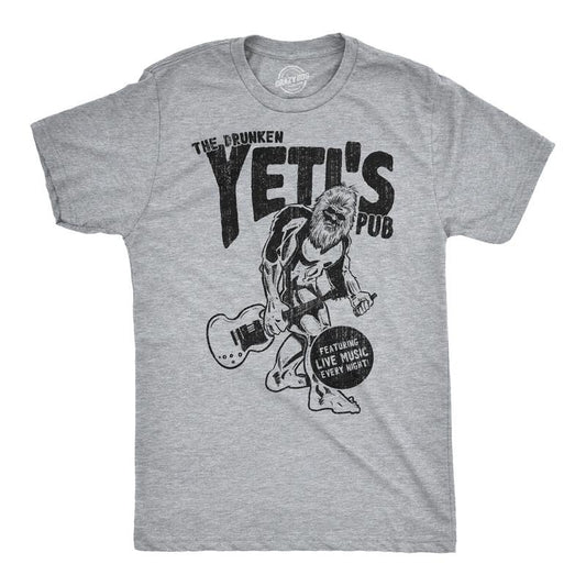 Drunken Yeti Pub T Shirt Funny Bigfoot Hilarious Sarcastic Drinking Tee for Guys Mens Funny T Shirts Cool Tees Soft Stylish Casual Menswear Funny Drinking Short Sleeve Novelty Tees for Guys Light Grey
