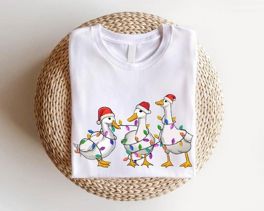 Duck Christmas Shirt, Duck Christmas Lights T-shirt, Santa Goose Christmas Tee, Funny Duck Lover Xmas Gift Tee, Fame Animal Shirt For Holiday.