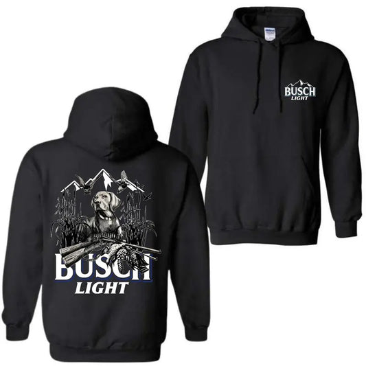 Duck Hunting Busch Light Hoodie for Men and Women, Retro Dog Print Double Sided Cewneck Sweatshirt - Cotton, Classic