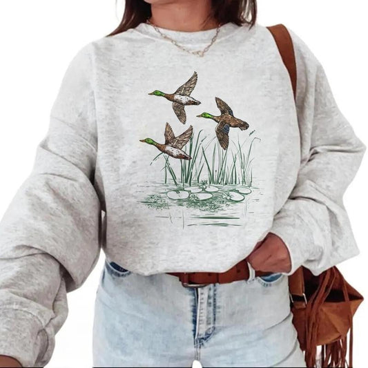 Duck Hunting Sweatshirt Duck Hunter He's Hunting Girlfriend Duck Season Shirt Retro Mallard Ducks Vintage Hoodie Hunting Season 2025 Cotton Womenswear